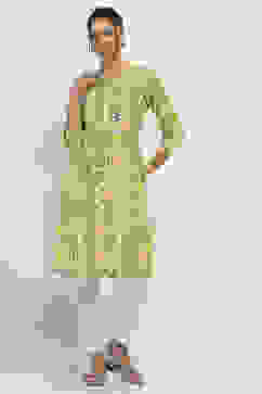 Yellow Cotton Printed Straight Kurta image number 5