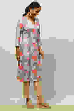 Grey Viscose Blend Printed Straight Kurta image number 4