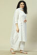 White Cotton Straight Suit Set image number 6