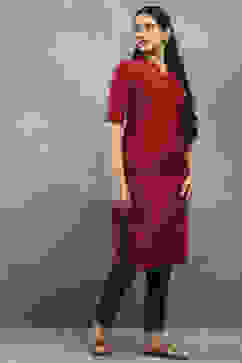 Maroon Viscose Straight Kurta Pants Set image number 5