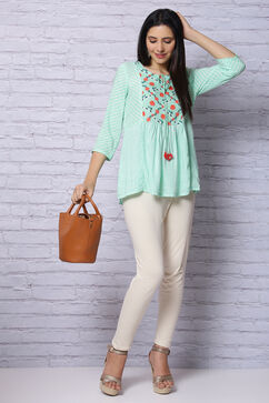 Mint Green Viscose Rayon Flared Top image number 0