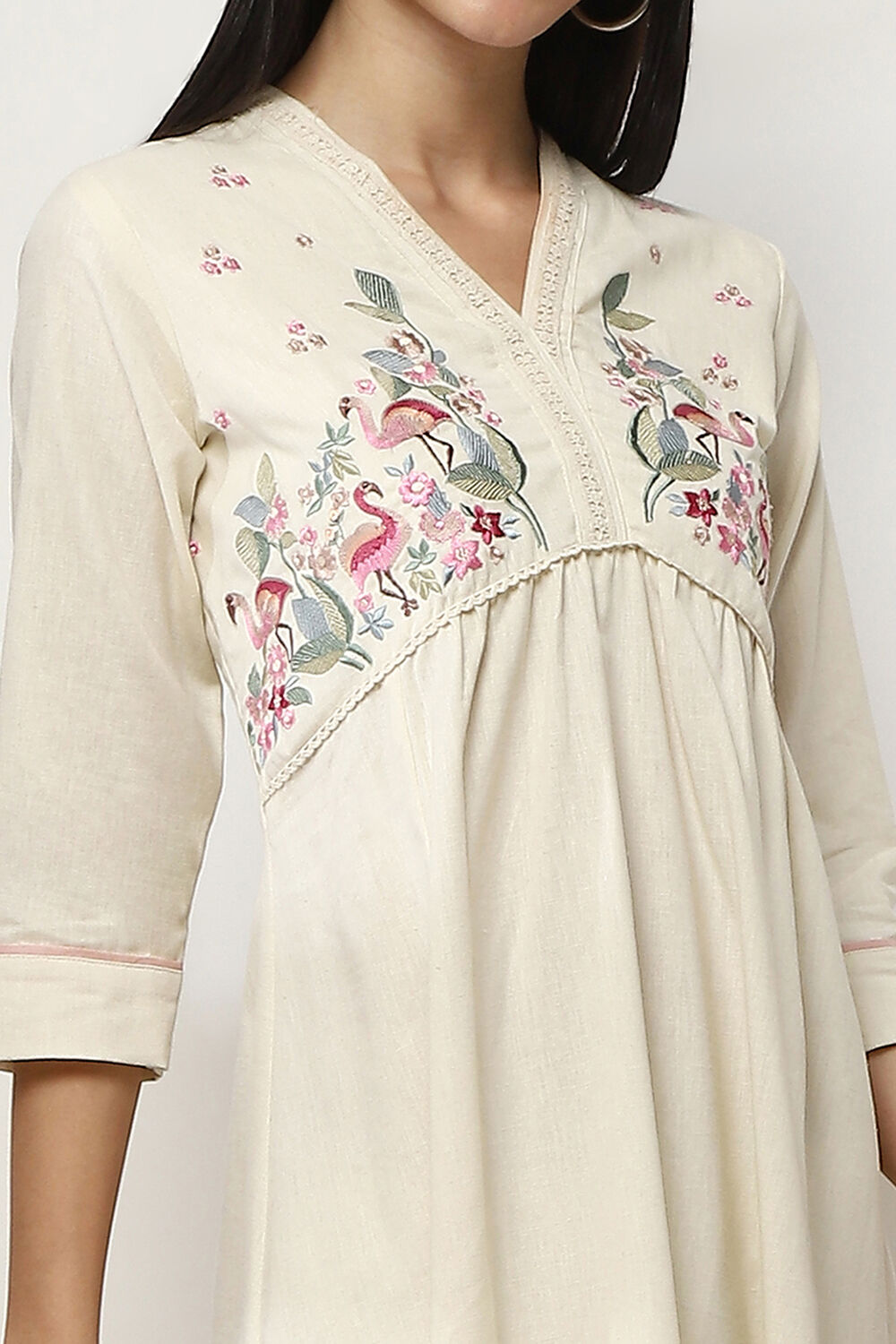 Ivory Cotton Gathered Kurta Set image number 1