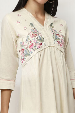 Ivory Cotton Gathered Kurta Set image number 1