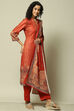 Rust Polyester Straight Printed Kurta Palazzo Suit Set image number 6