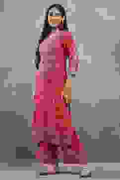 Pink Viscose A-line Kurta Pants Set image number 0