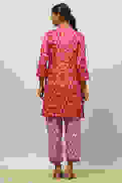 Red Viscose Blend Kalidar Printed Kurta Palazzo Suit Set image number 4