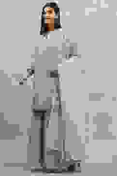 Dust Blue Tissue Solid Straight Suit Set image number 3