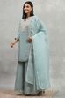 Dust Blue Tissue Solid Straight Suit Set image number 3