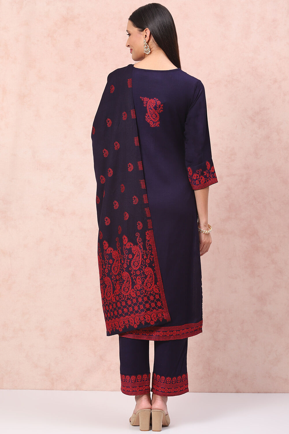 Navy Blue Art Silk Straight Suit Set image number 4