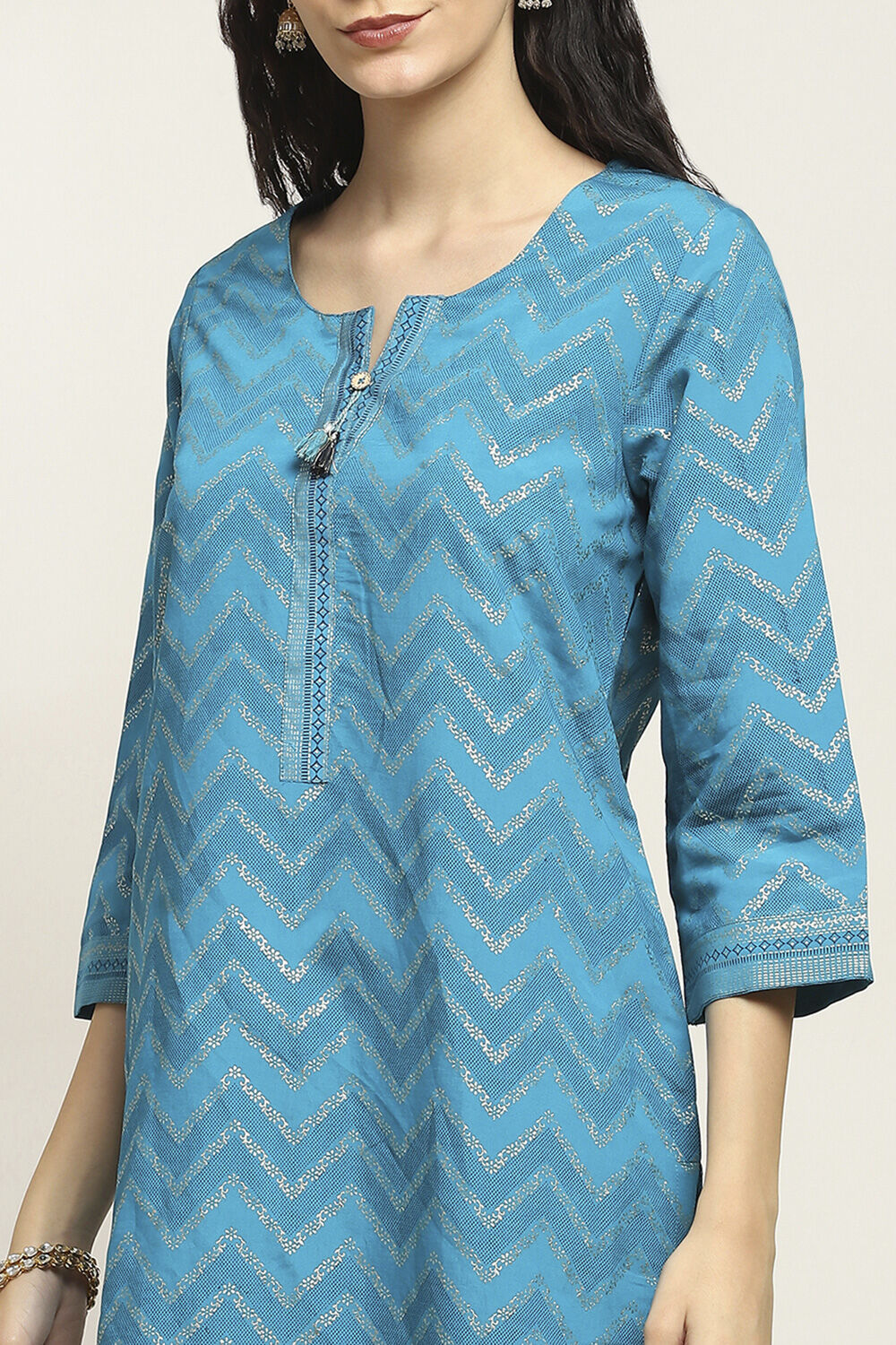 Aqua Viscose Blend Printed Straight Kurta image number 1