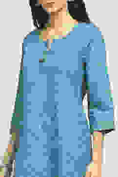 Aqua Viscose Blend Printed Straight Kurta image number 1