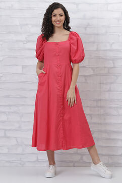 Coral Cotton Midi Dress image number 3