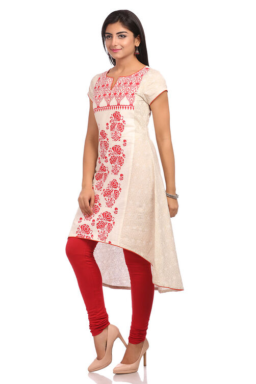 Beige Asymmetric Cotton Kurta image number 3