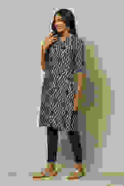 Indigo Blue LIVA Straight Printed Kurta image number 2