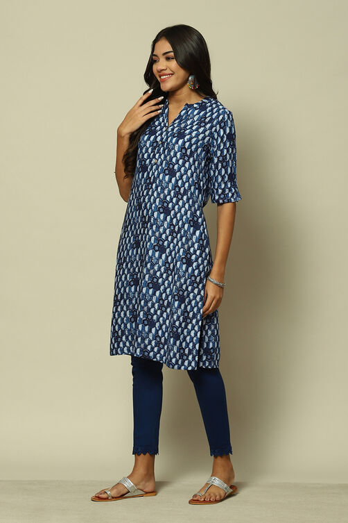 Indigo Blue Viscose Straight Printed Kurta image number 2
