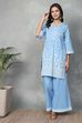 Blue Cotton Printed Kurta Palazzo Set