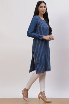 Teal Blue Poly Cotton Straight Kurta image number 2