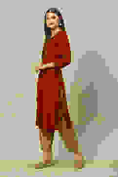 Rust LIVA Straight Printed Kurta image number 2