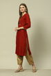 Rust Viscose Straight Printed Kurta image number 2