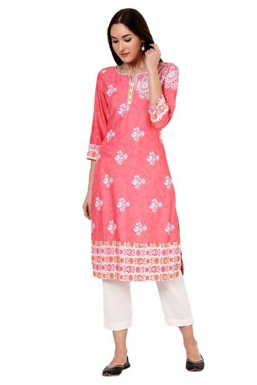Pink Straight Rayon Kurta image number 0