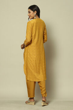 Yellow LIVA Straight Printed Suit Set image number 4