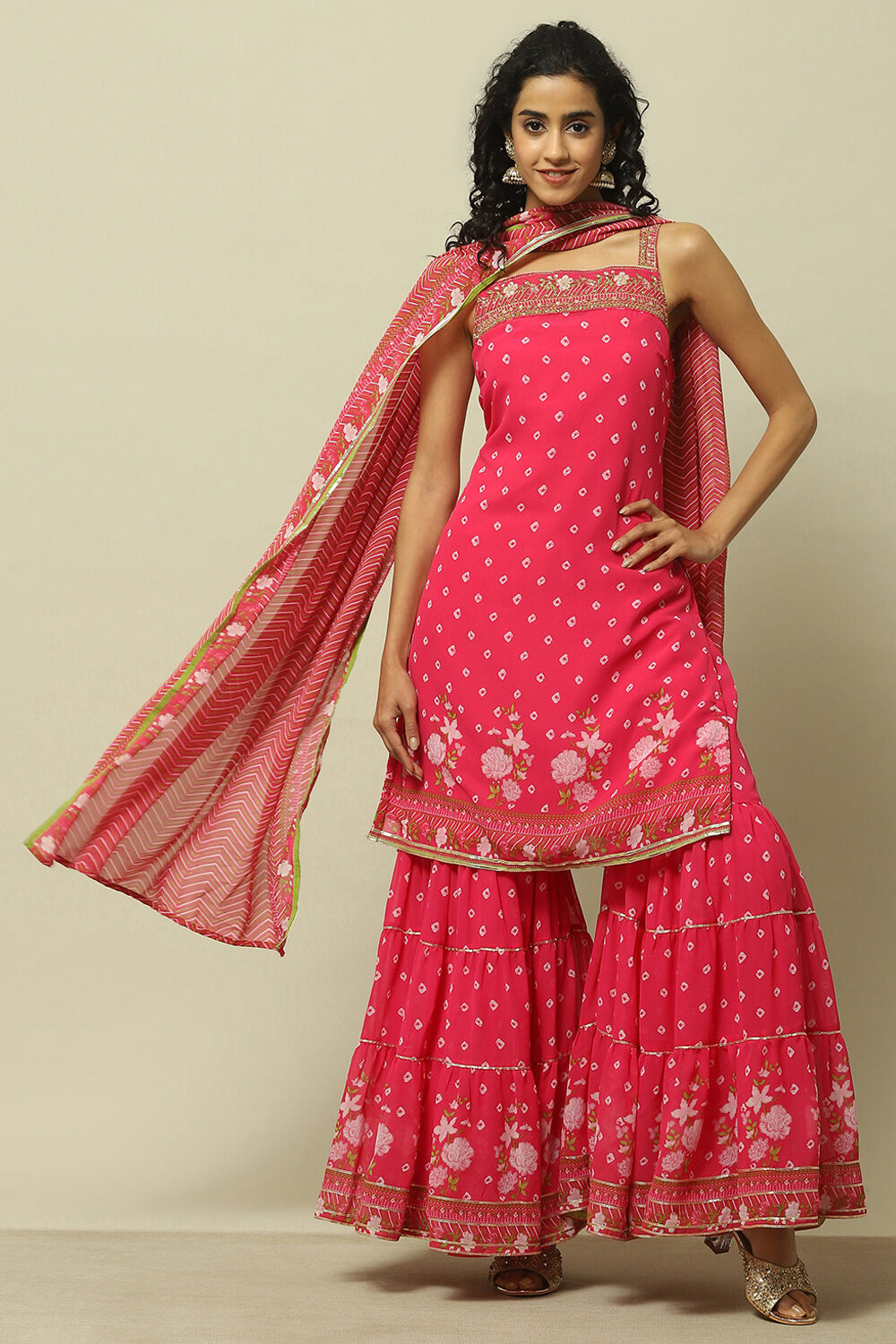 Pink Poly Georgette Straight Kurta & Garara Suit Set image number 7