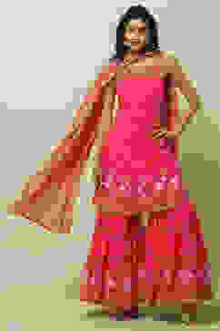 Pink Poly Georgette Straight Kurta & Garara Suit Set image number 7