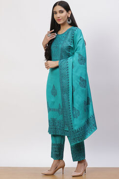 Teal Green Acrylic Straight Suit Set image number 2
