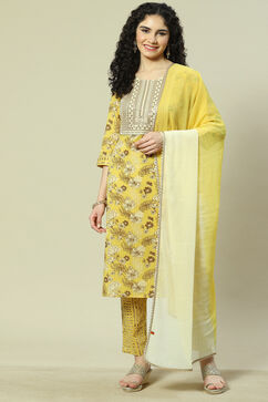 Yellow Viscose Woven Straight Kurta Suit Set image number 7