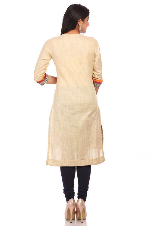 Beige Cotton Asymmetric Kurta image number 1