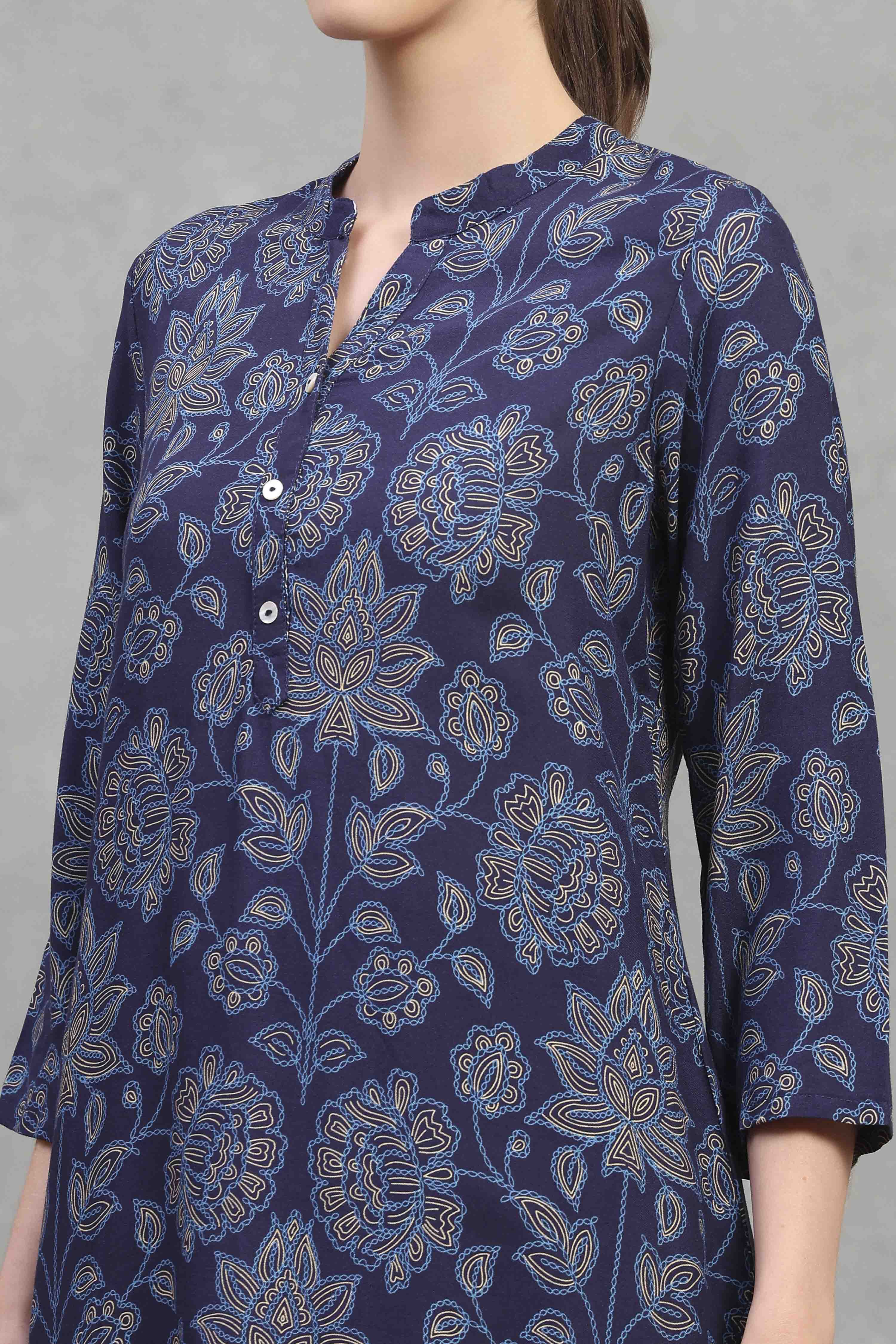 Blue Viscose Rayon Printed Straight Kurta image number 1