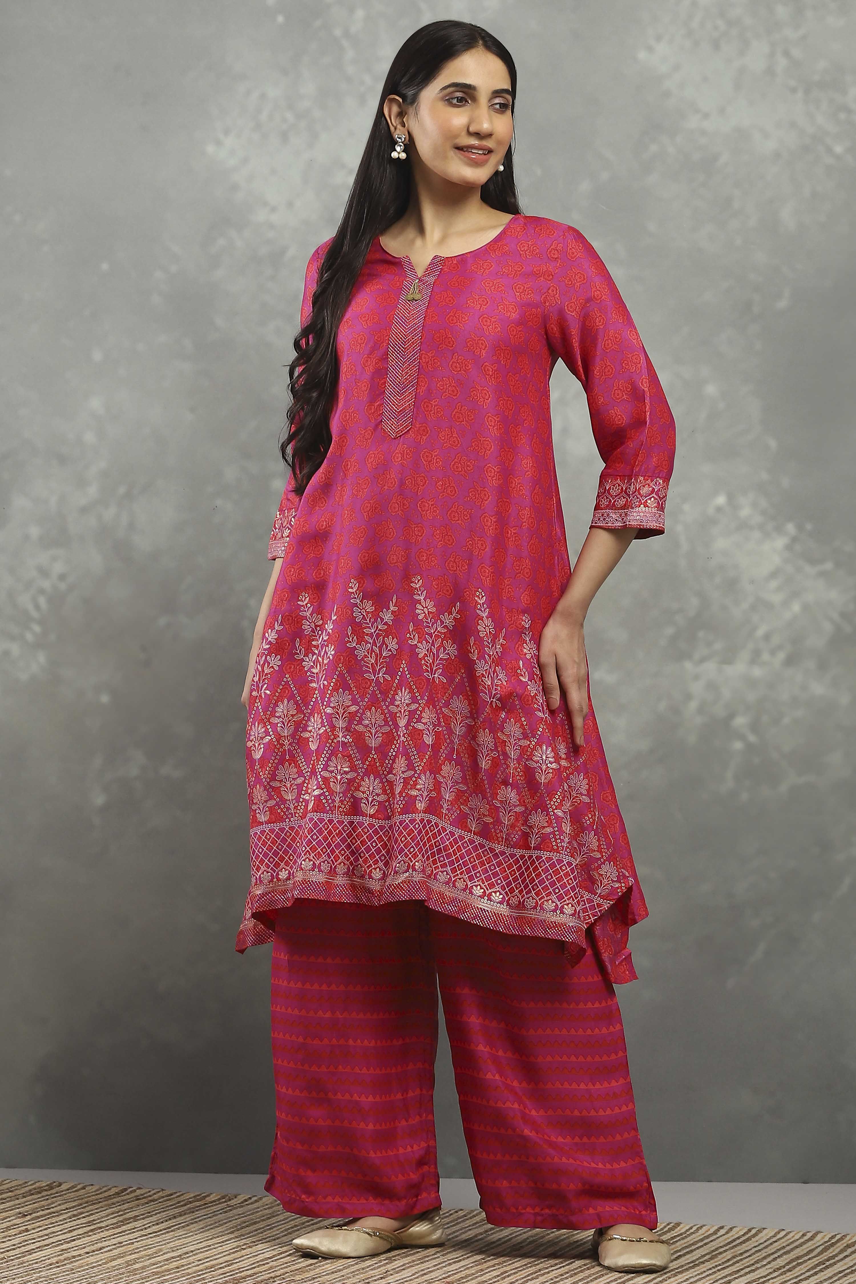 Purple Viscose Straight Kurta Pants Set image number 6