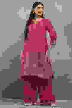 Purple Viscose Straight Kurta Pants Set image number 6