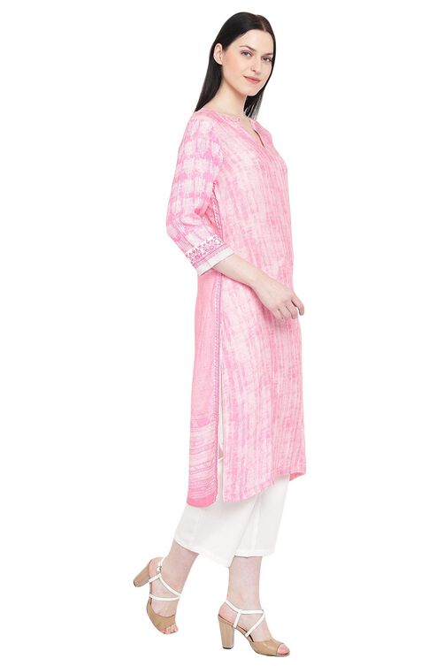 Pink Viscose Straight Kurta image number 3