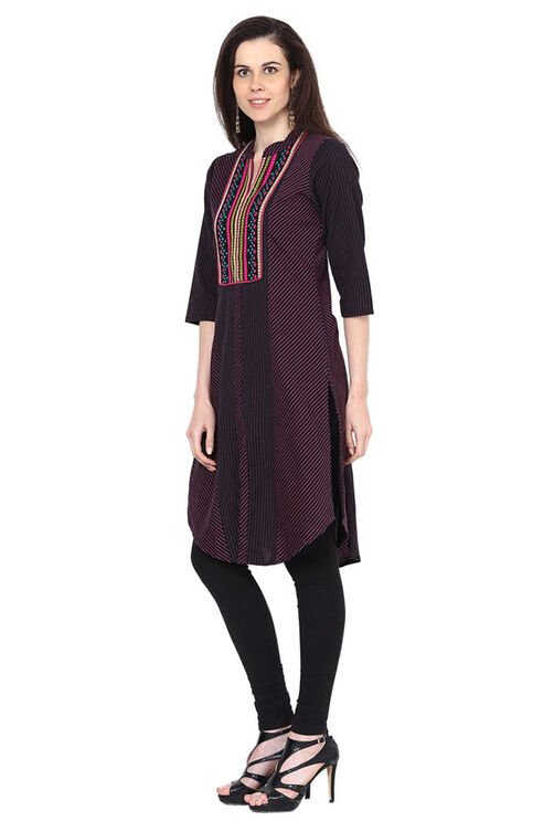 Black Straight Cotton Kurta image number 2