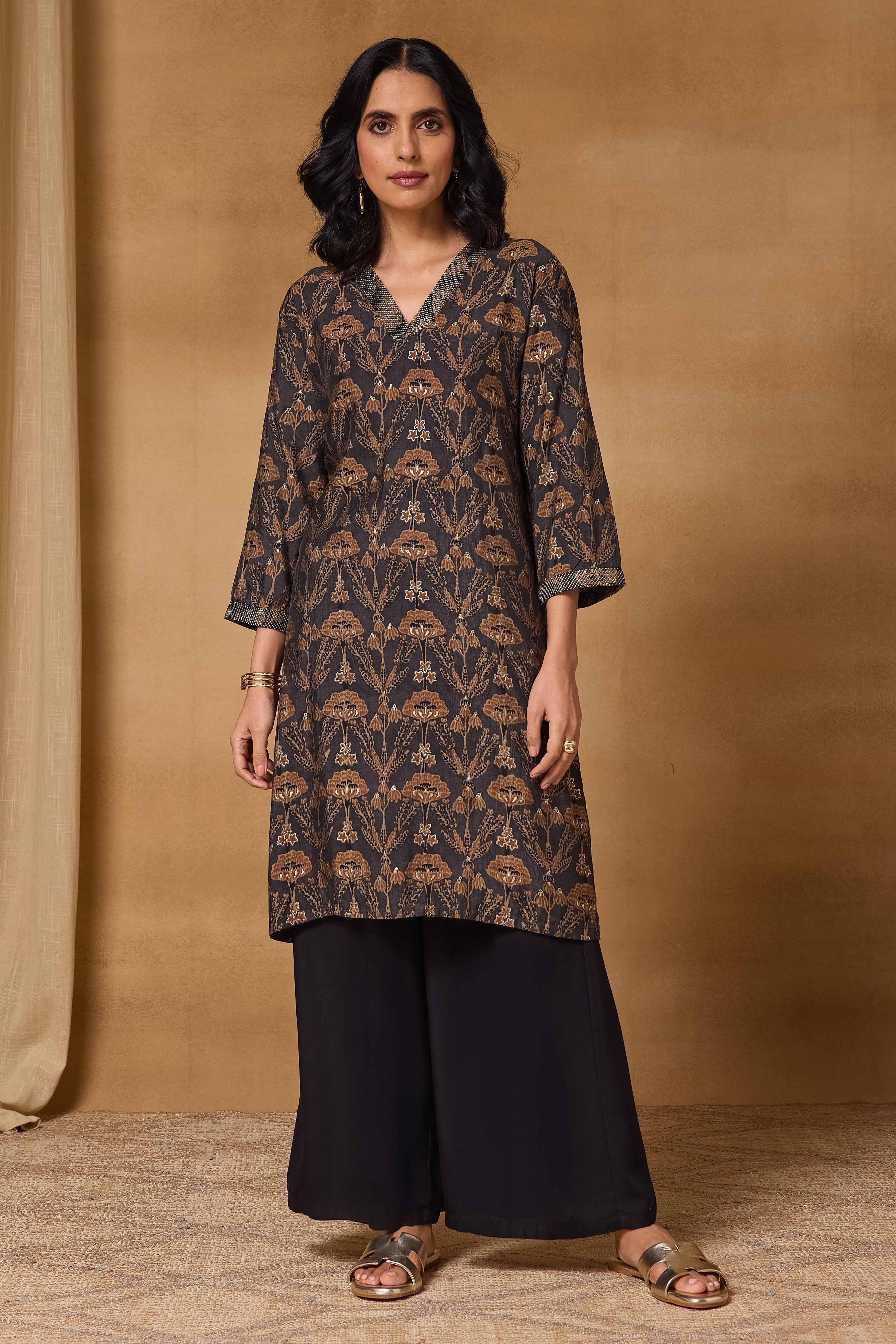 Grey Viscose Blend Straight Printed Kurta image number 6
