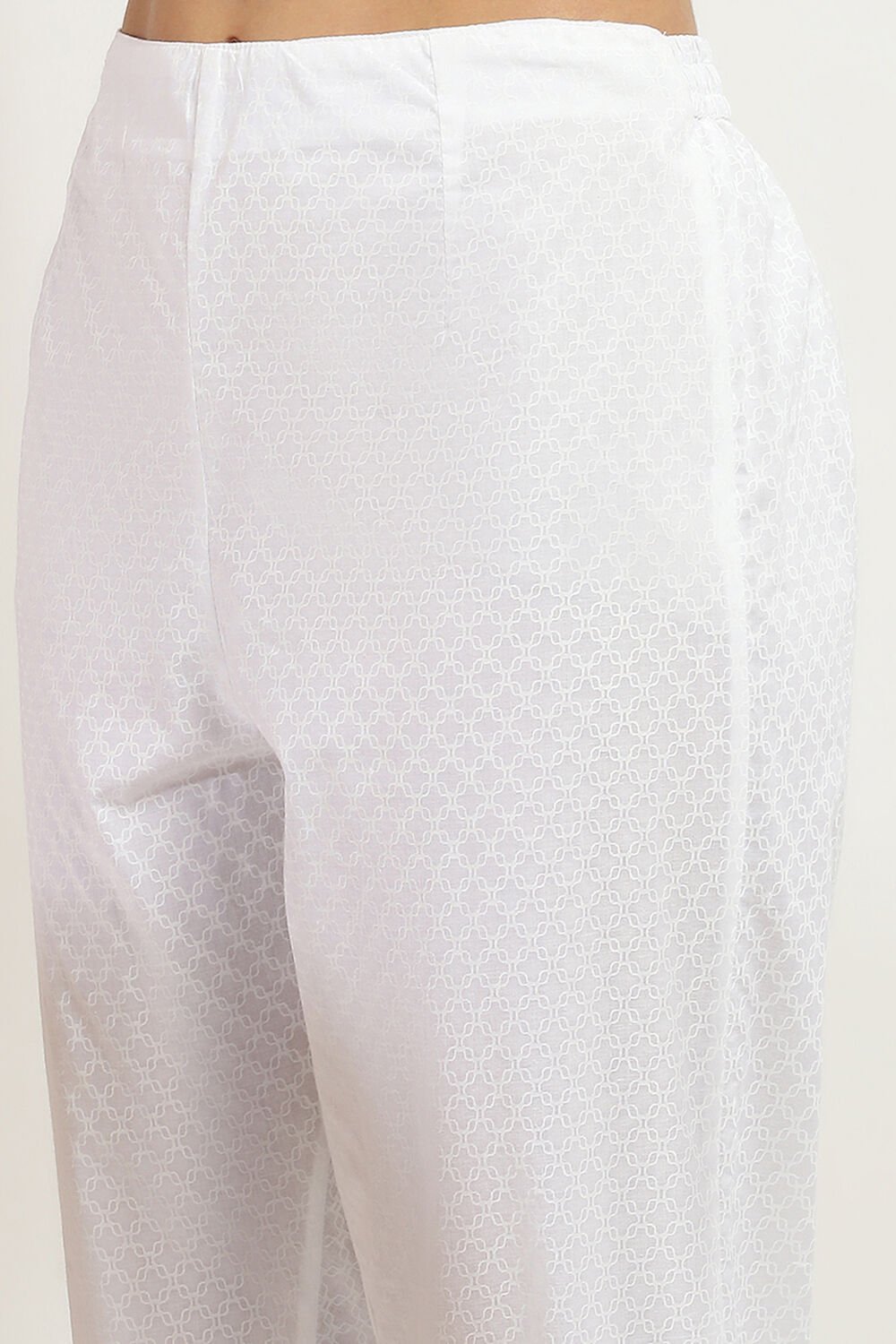 White Cotton Printed Straight Suit Set image number 2