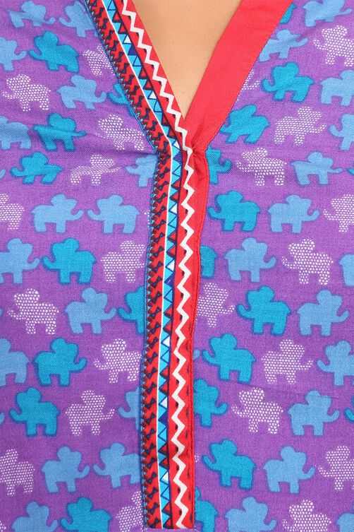 Purple Straight Cotton Kurta image number 4