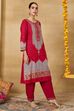 Red Viscose Rayon Straight Printed Kurta Pants Set image number 4
