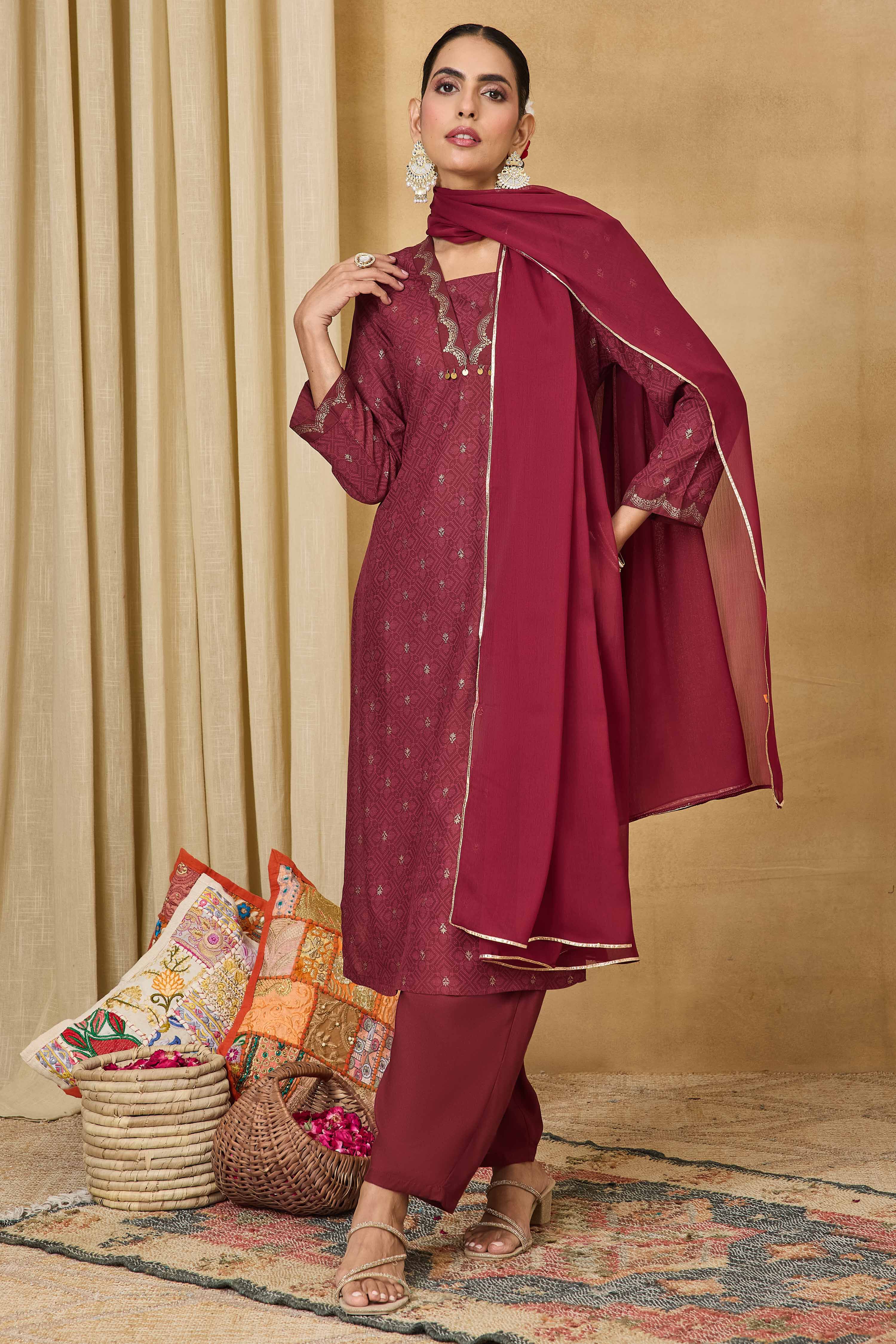Blue Viscose Rayon Straight Printed Suit Set image number 0