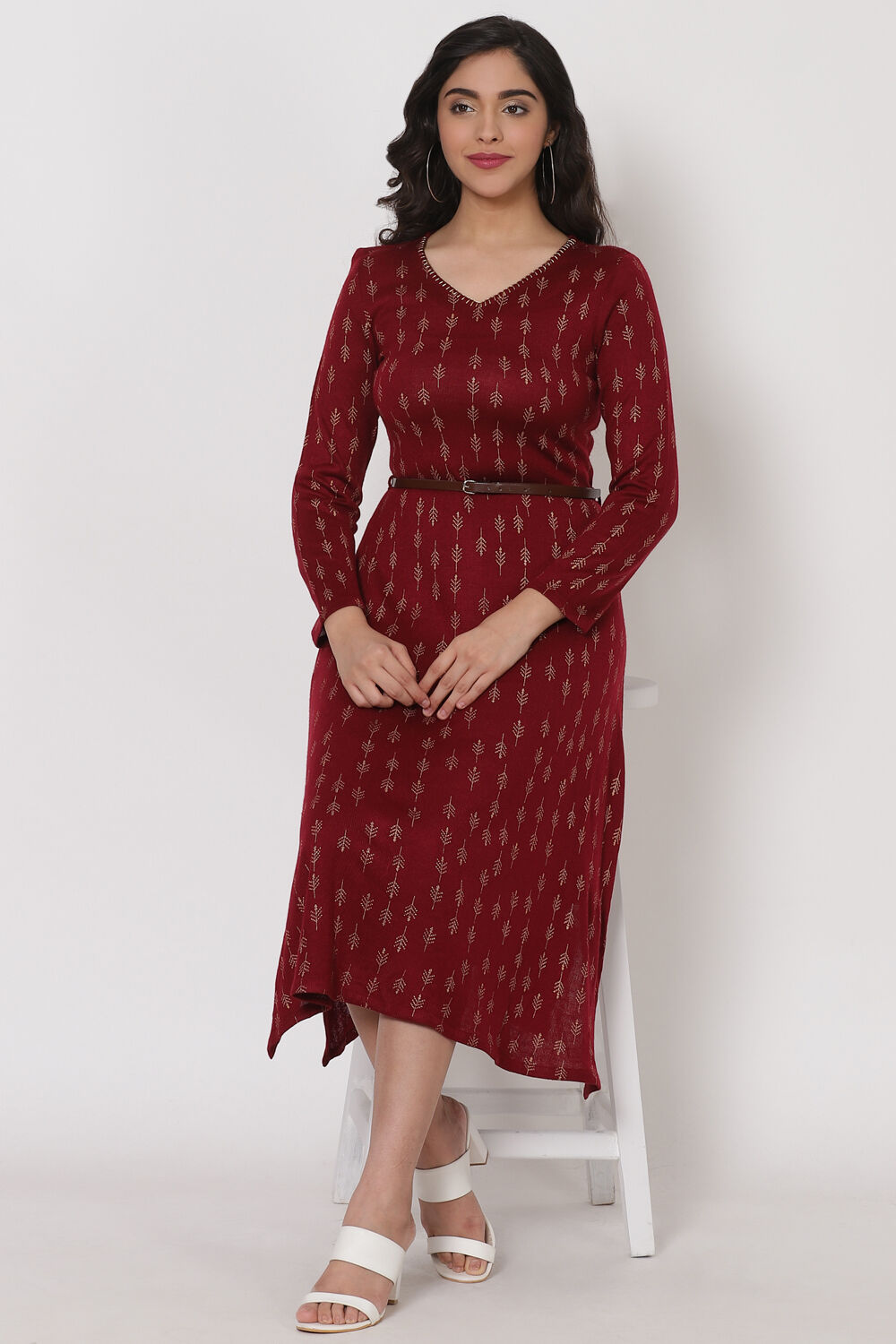 Maroon Acrylic Dress image number 0