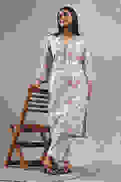 White Printed Straight Kurta image number 0