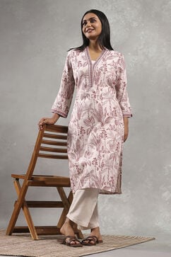 Off White Viscose Rayon Printed Straight Kurta image number 0