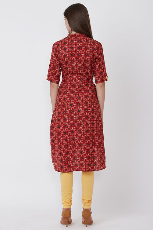 Rust Viscose A Line Kurta image number 4