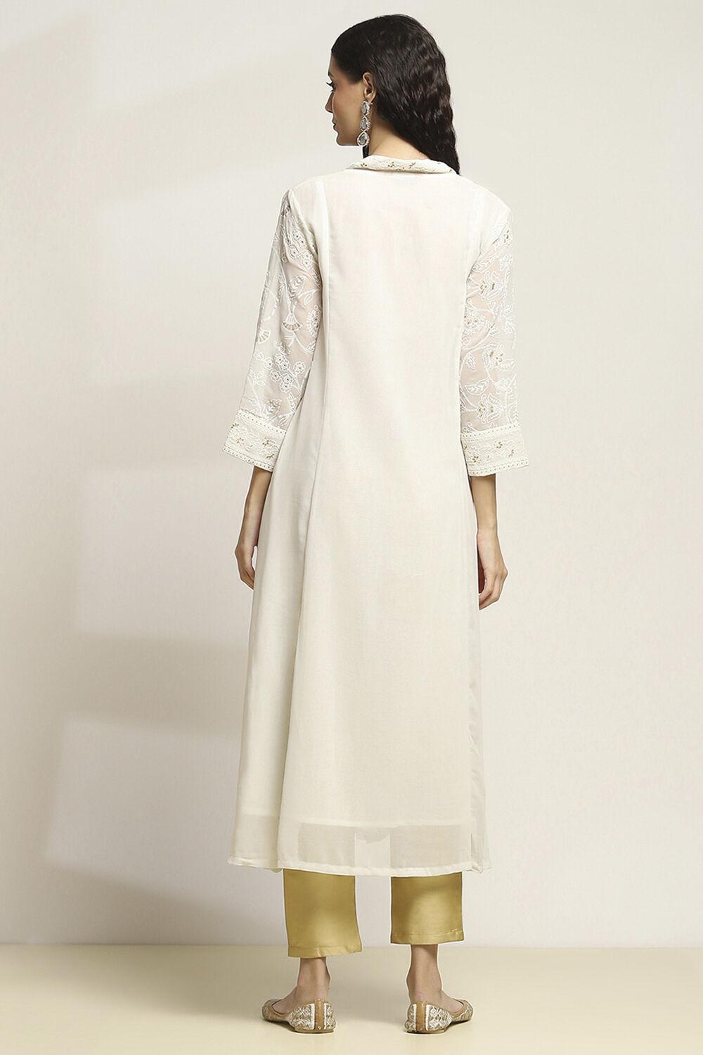 White Printed Flared Kurta image number 3