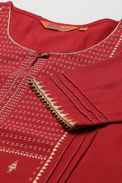 Red Cotton Flax A Line Kurta image number 1