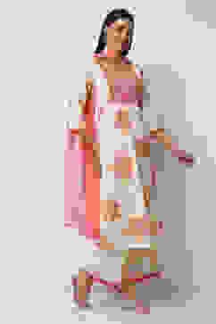 Peach-Toned Floral Printed Gathered Suit Set image number 5