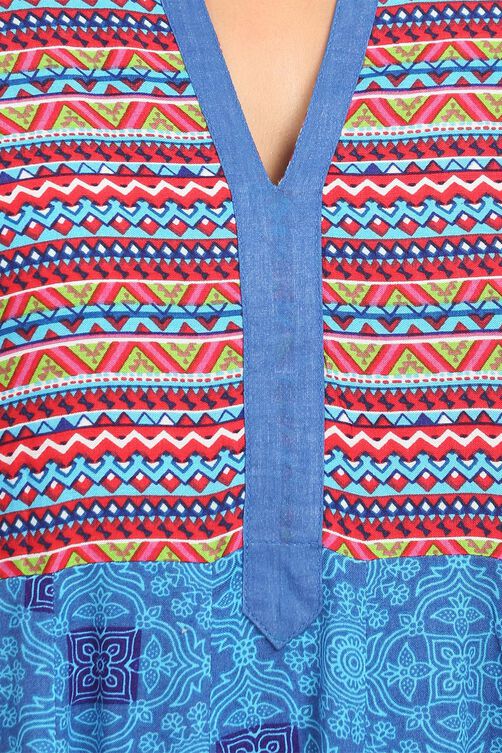 Blue Flared Cotton Kurta image number 4