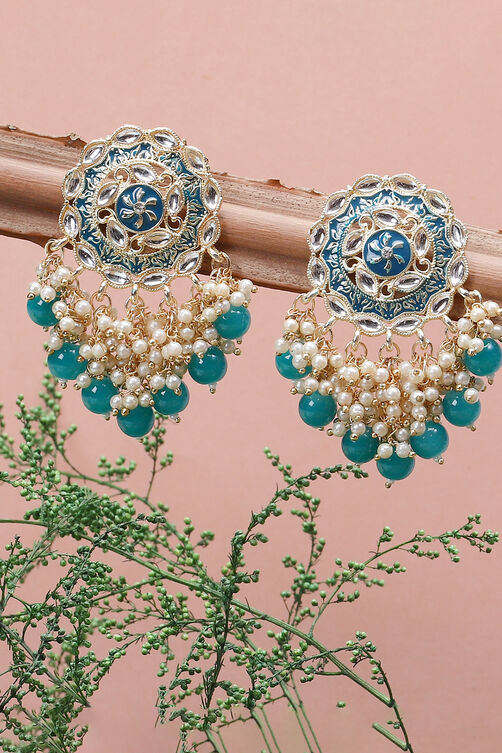 Dark Blue Metal Brass Earrings image number 4