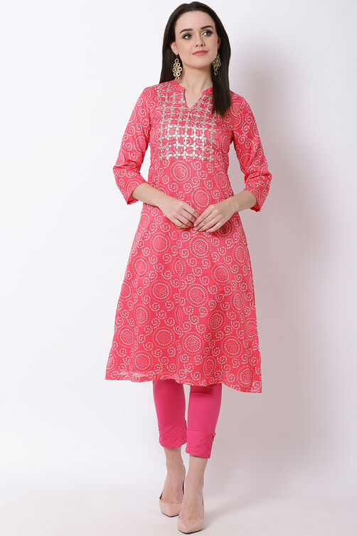 Pink Art Silk A-Line Kurta image number 0